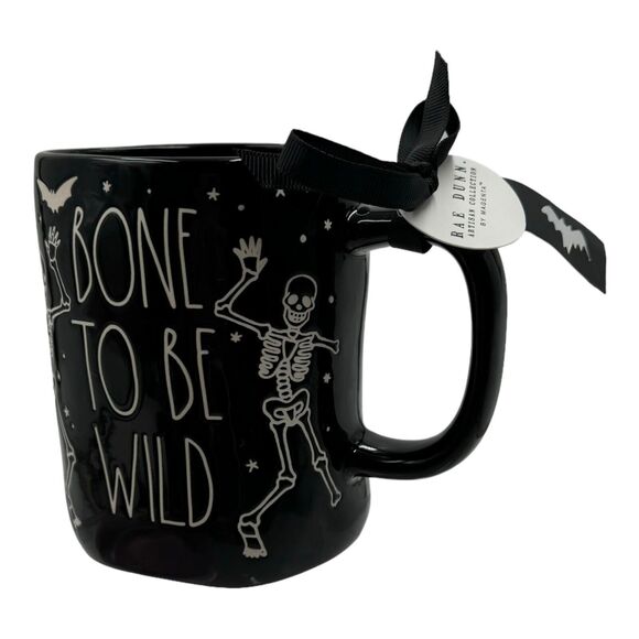 Rae Dunn Mug BONE TO BE WILD Black Halloween Skeleton Dancin Goth Witch New 2024 - Picture 9 of 11